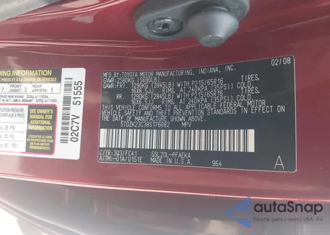 2008 Toyota Sienna Ce/Le z USA, uszkodzony, nr VIN 5TDZK23C38S176682